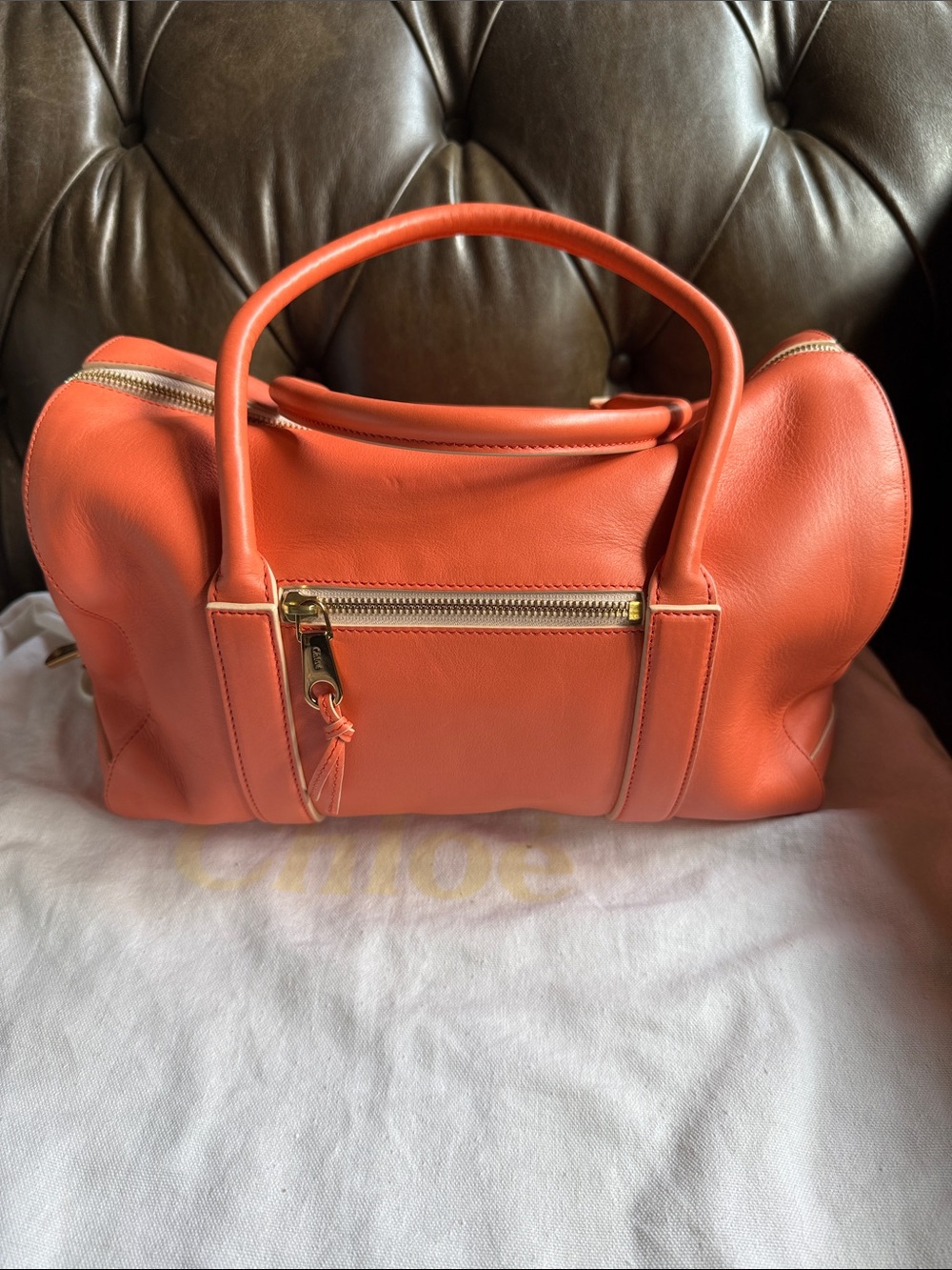 Chloe Madeleine Leather Boston Bag - Double-Handle Satchel with Front Zip